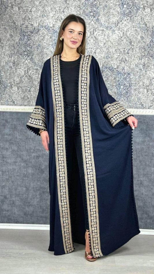 Bestickter abaya | Kaftan Frauen | abaya Dunkelblau | Kaftan | henna Abaya | Bisht | robe | Bestickter  | Boho Kimono | Ramadan Bisht ,BZ DB