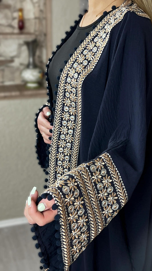 Bestickter abaya | Kaftan Frauen | abaya Dunkelblau | Kaftan | henna Abaya | Bisht | robe | Bestickter  | Boho Kimono | Ramadan Bisht ,BZ DB
