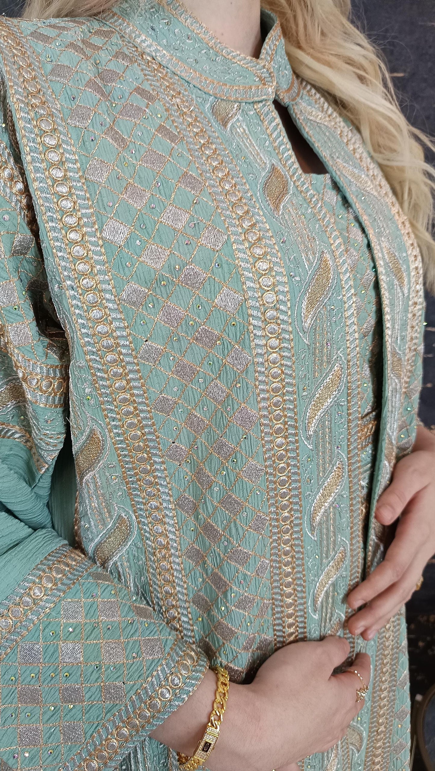 Bestickter Kaftan,Kaftan Frauen,Kaftan Hellgrün,(h),Abendkleid,Hochzeit,marokkanische kaftan/Arabisch Kaftan,Takshita,Henna Kleid,abaya