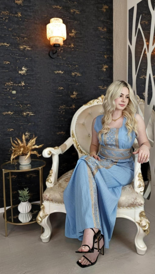 Bestickter Kaftan,Kaftan Frauen,Kaftan Hellblau,(h),Abendkleid,Hochzeit,marokkanische kaftan/Arabisch Kaftan,Takshita,Henna Kleid,abaya