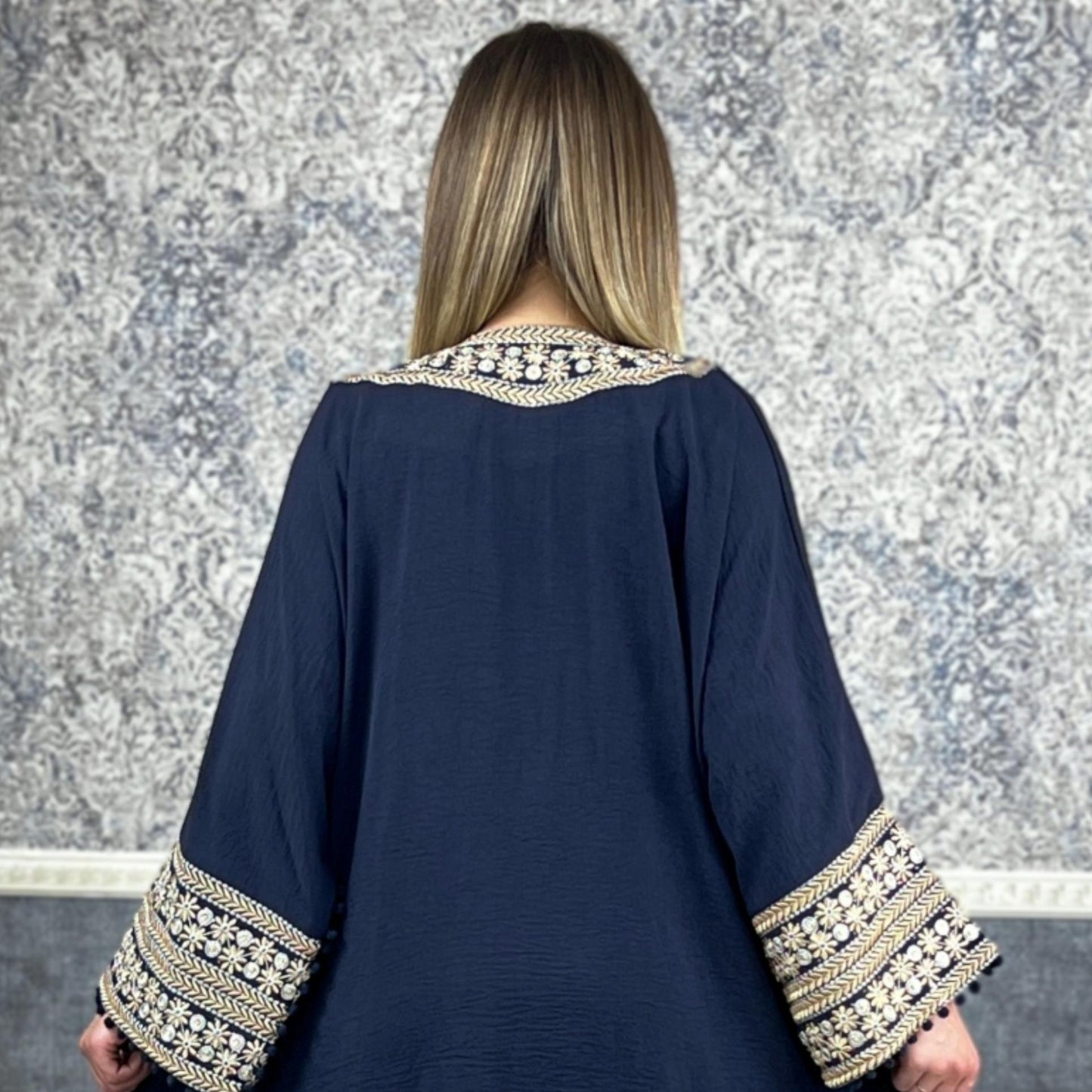 Bestickter abaya | Kaftan Frauen | abaya Dunkelblau | Kaftan | henna Abaya | Bisht | robe | Bestickter | Boho Kimono | Ramadan Bisht ,BZ DB
