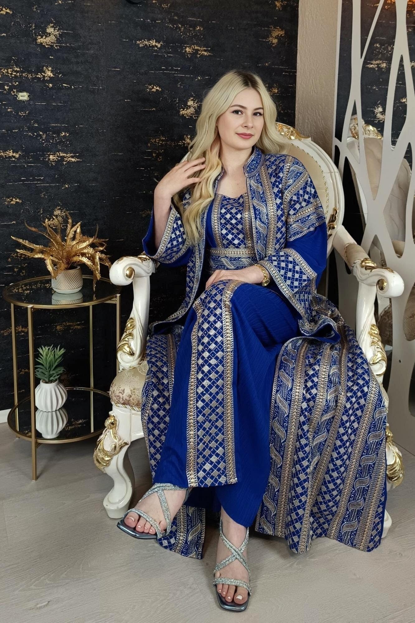 Bestickter Kaftan,Kaftan Frauen,Kaftan Blau,(h),Abendkleid,Hochzeit,marokkanische kaftan/Arabisch Kaftan,Takshita,Henna Kleid,abaya