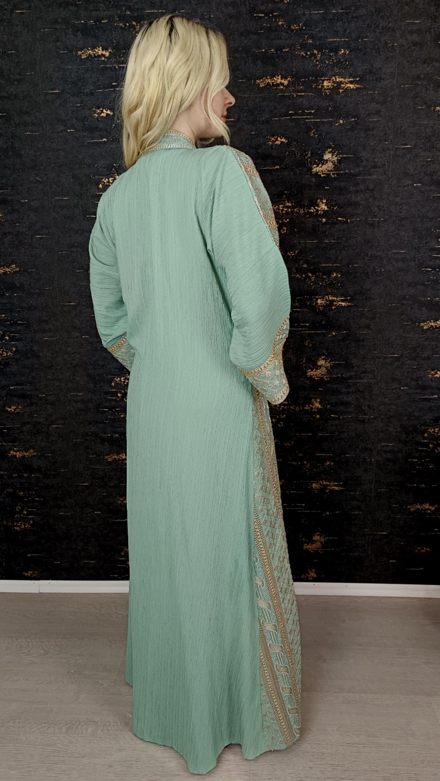 Bestickter Kaftan,Kaftan Frauen,Kaftan Hellgrün,(h),Abendkleid,Hochzeit,marokkanische kaftan/Arabisch Kaftan,Takshita,Henna Kleid,abaya
