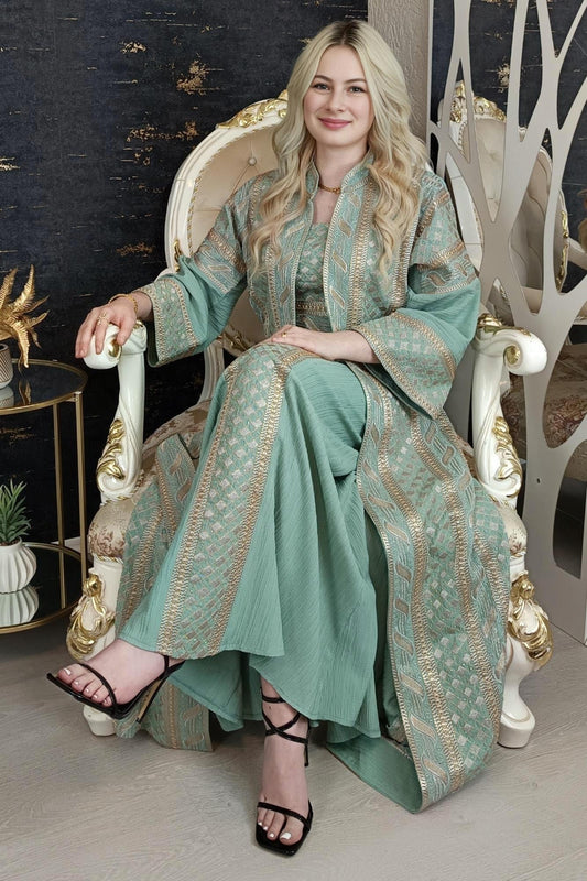 Bestickter Kaftan,Kaftan Frauen,Kaftan Hellgrün,(h),Abendkleid,Hochzeit,marokkanische kaftan/Arabisch Kaftan,Takshita,Henna Kleid,abaya