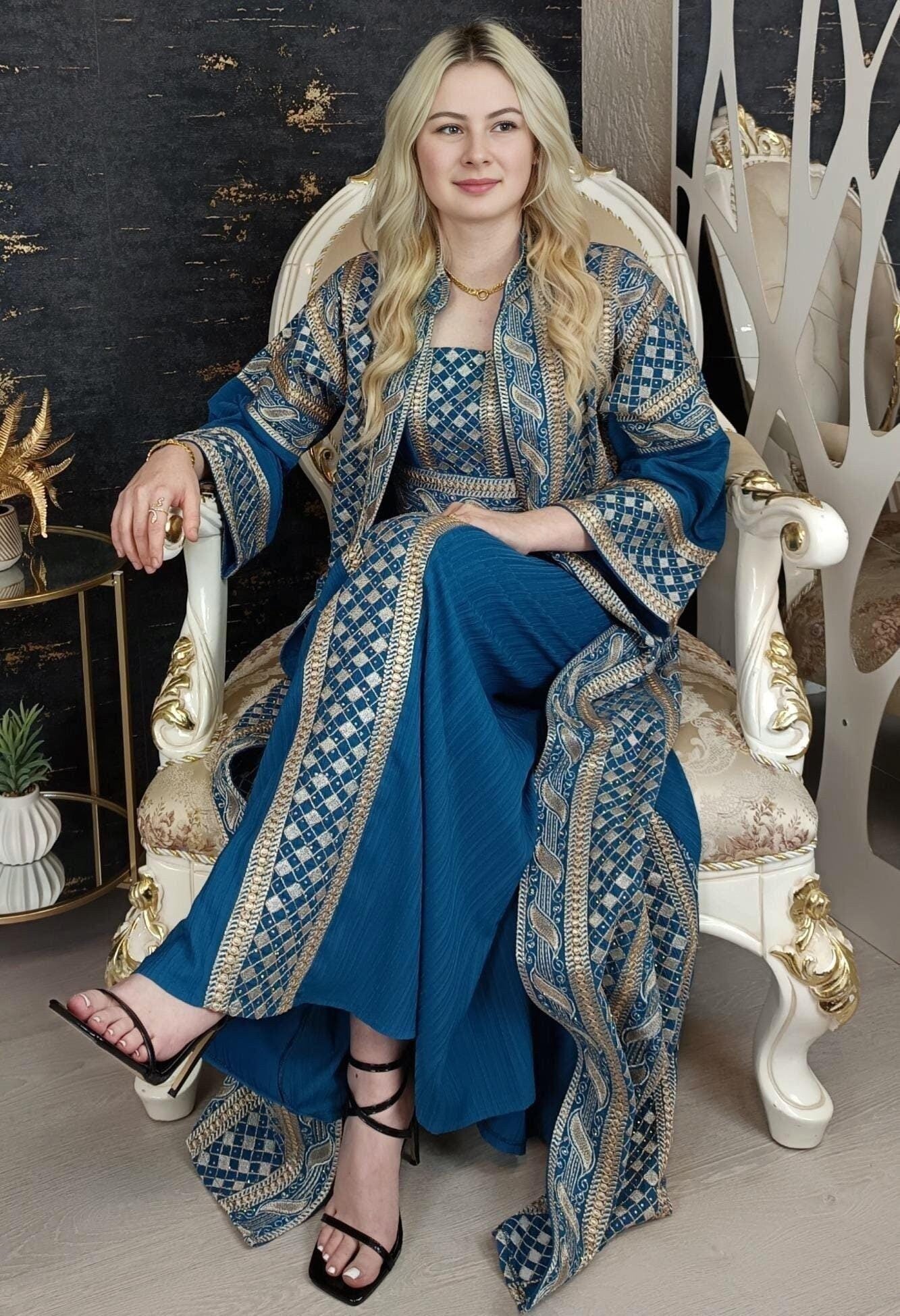 Bestickter Kaftan,Kaftan Frauen,Kaftan Türkis ,(h),Abendkleid,Hochzeit,marokkanische kaftan/Arabisch Kaftan,Takshita,Henna Kleid,abaya
