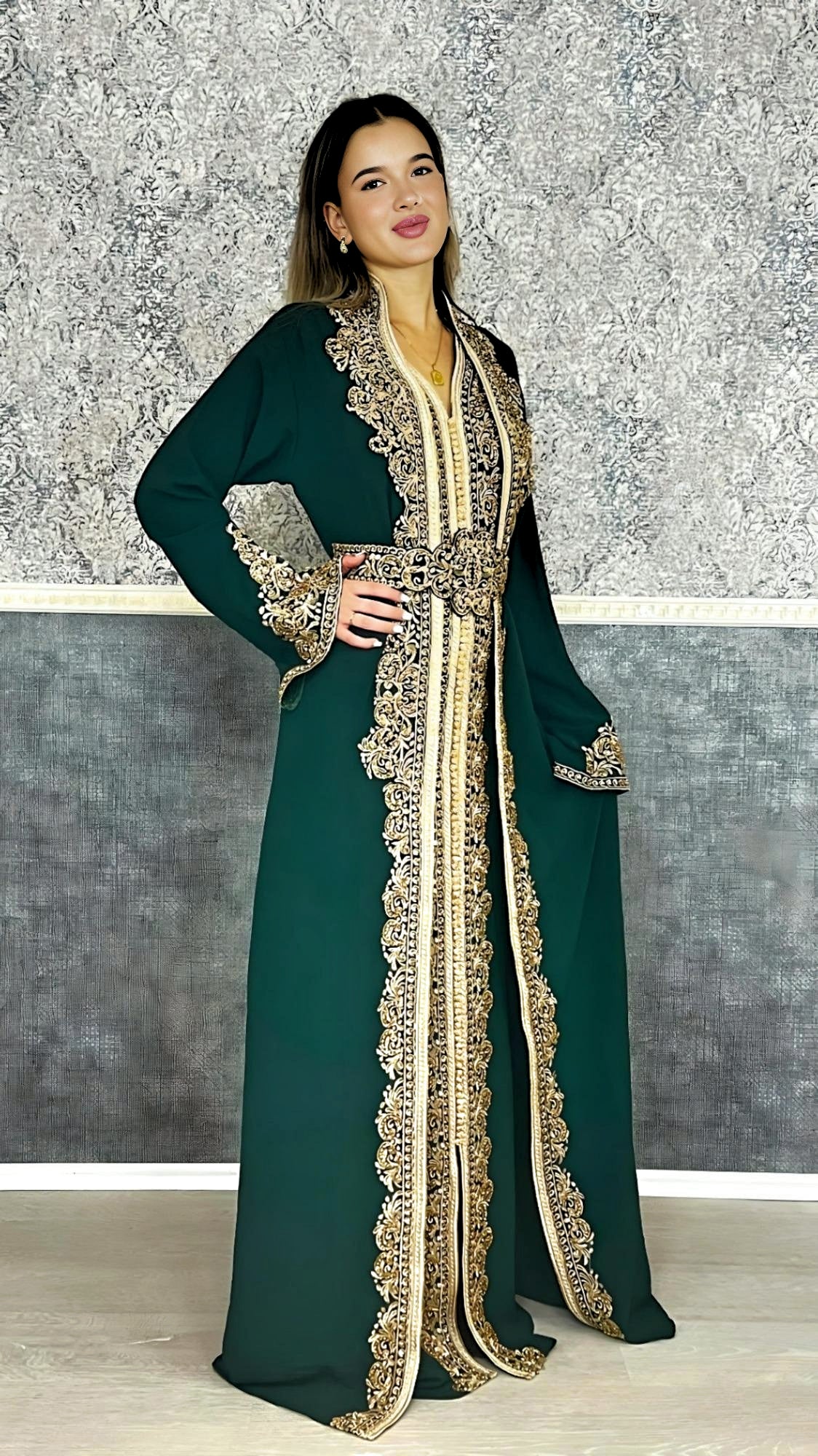 Kaftan Frauen | Kaftan Dunkelgrün | Takeshita | marokkanische kaftan | Henna Kleid