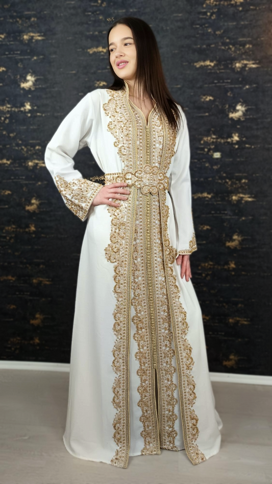 Takeshita | Henna Kleid | Kaftan Frauen | Kaftan weiß | Hochzeit | marokkanische kaftan | Ukrainisches besticktes kleid