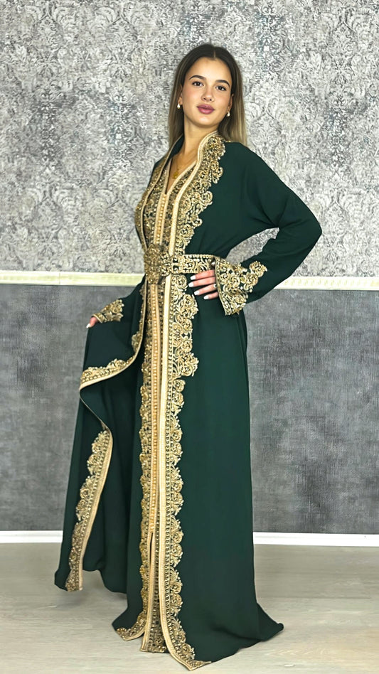Kaftan Frauen | Kaftan Dunkelgrün | Takeshita | marokkanische kaftan | Henna Kleid