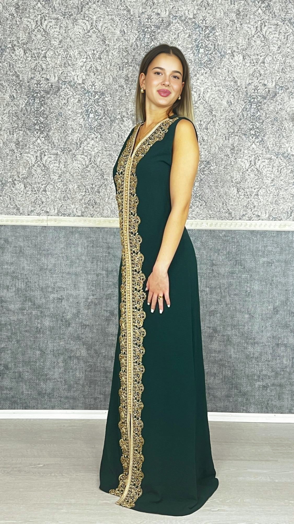 Kaftan Frauen | Kaftan Dunkelgrün | Takeshita | marokkanische kaftan | Henna Kleid