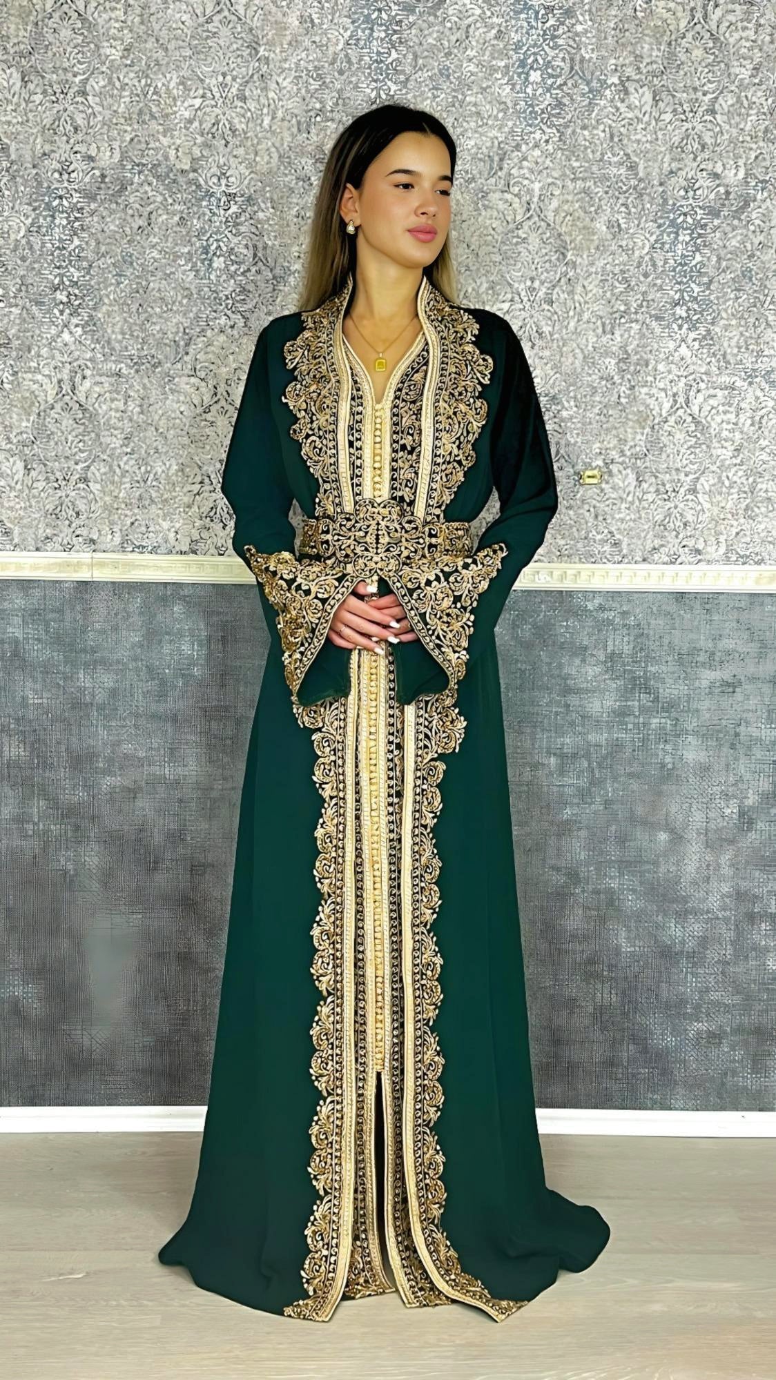 Kaftan Frauen | Kaftan Dunkelgrün | Takeshita | marokkanische kaftan | Henna Kleid