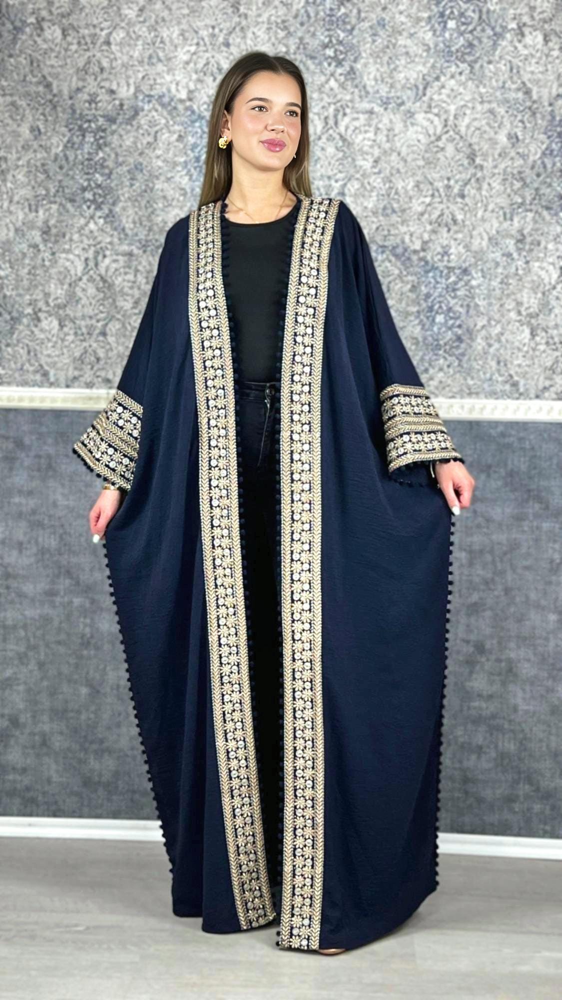 Bestickter abaya | Kaftan Frauen | abaya Dunkelblau | Kaftan | henna Abaya | Bisht | robe | Bestickter | Boho Kimono | Ramadan Bisht ,BZ DB