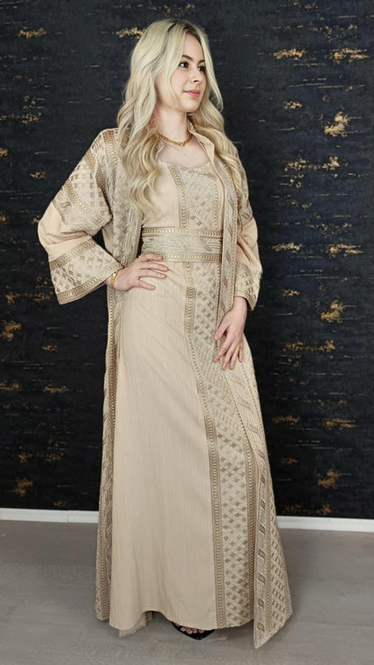 Bestickter Kaftan,Kaftan Frauen,Kaftan Beige,(h),Abendkleid,Hochzeit,marokkanische kaftan/Arabisch Kaftan,Takshita,Henna Kleid,abaya