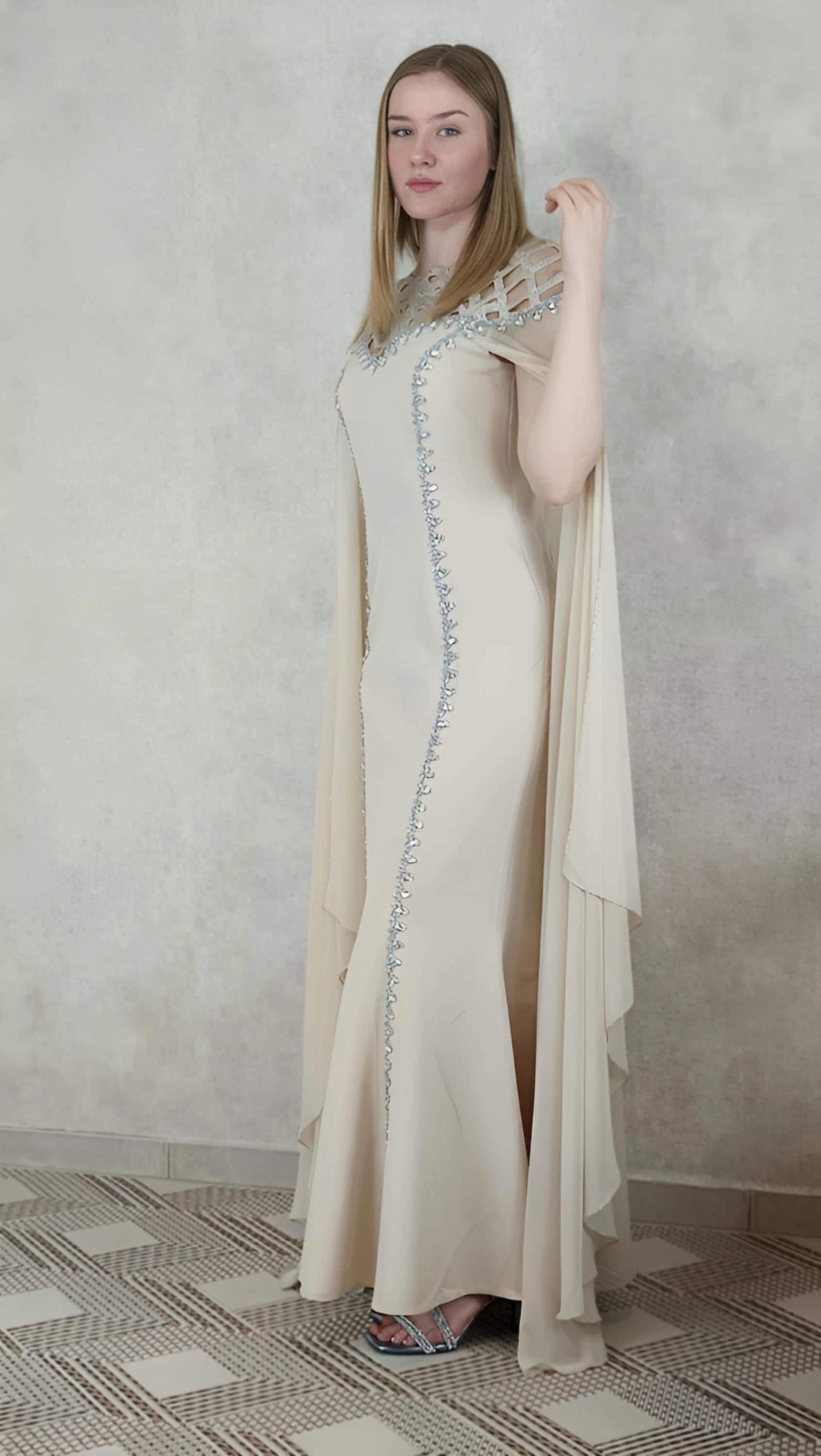 Beiges Abendkleid elegant lang, Chiffon Kleid, Elegant Beige Evening Dress, Long Formal Gown, Prom Dress