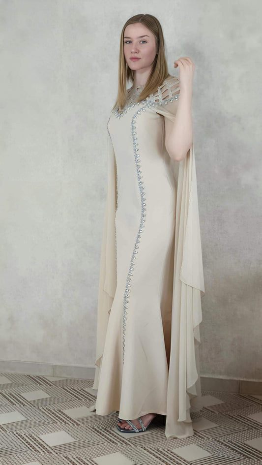 Beiges Abendkleid elegant lang, Chiffon Kleid, Elegant Beige Evening Dress, Long Formal Gown, Prom Dress