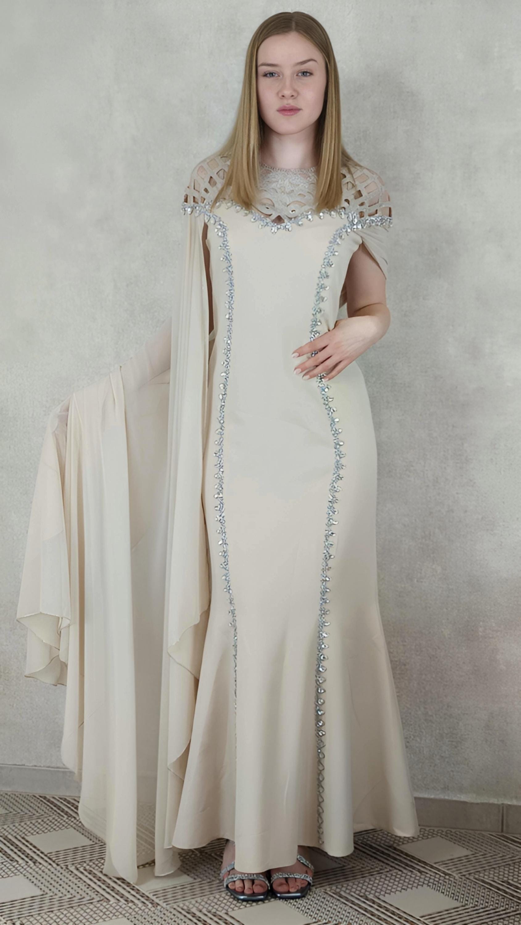 Beiges Abendkleid elegant lang, Chiffon Kleid, Elegant Beige Evening Dress, Long Formal Gown, Prom Dress
