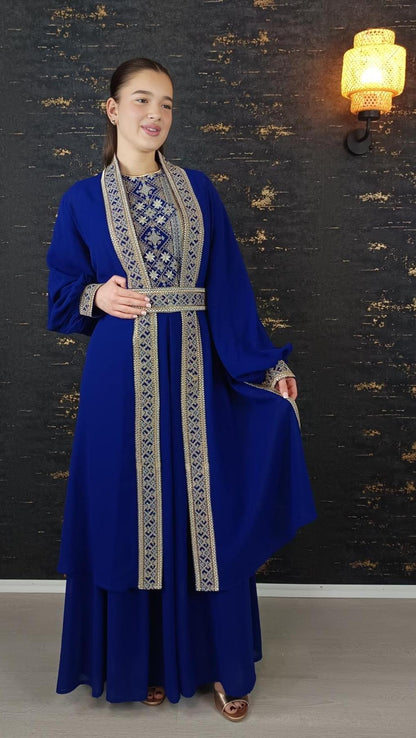 Overall Sindibad mit Abaya, royalblau, Hochzeit, Hosenanzug, Jumpsuit, Dubai Kaftan, Hennakleid, Kaftan Dress, Kaftan Frauen, Abendkleid