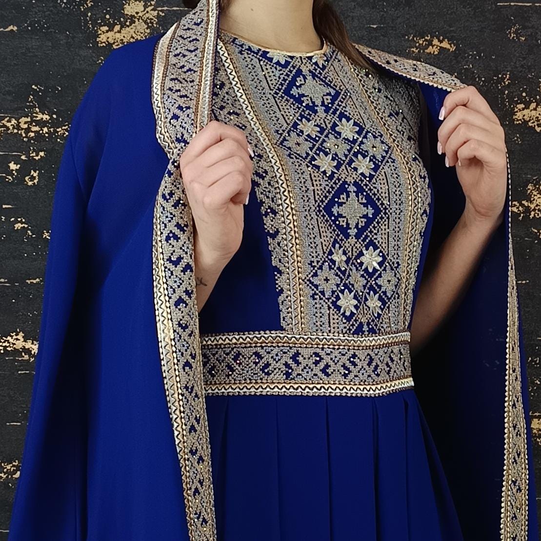 Overall Sindibad mit Abaya, royalblau, Hochzeit, Hosenanzug, Jumpsuit, Dubai Kaftan, Hennakleid, Kaftan Dress, Kaftan Frauen, Abendkleid