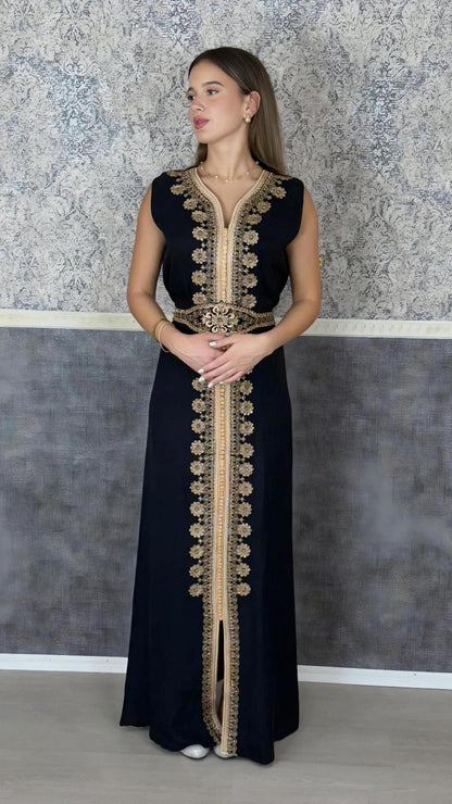 Kaftan Jasmin mit Abaya, schwarz, Butterfly Ärmel, Gold Stickerei, Verlobung, arabischer Kaftan, Jalabiya, Hennakleid, Festkleid, Takshita (etsy image id: 6196465368)