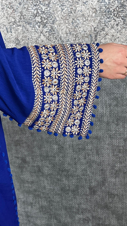 Bisht kleine Blume, Royalblau, mit Stickerei in Gold/Silber, Ramadan Abaya, Kaftan Frauen, Hennakleid, Kimono __etsy:6229538112