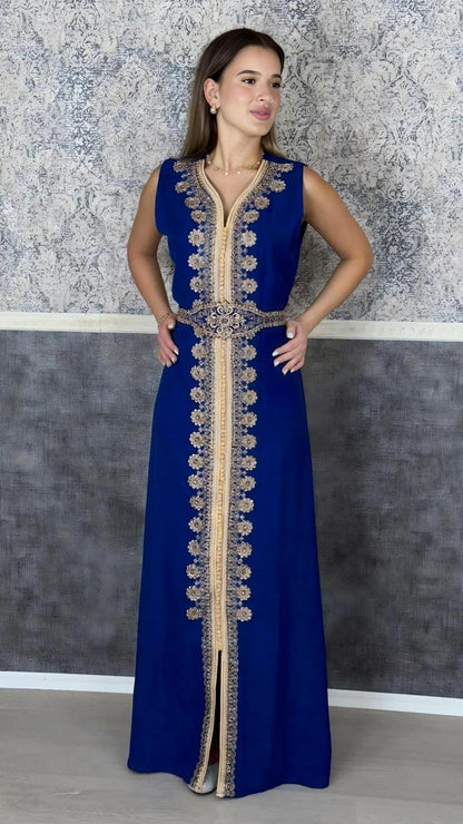 Kaftan Jasmin mit Abaya, royalblau, Butterfly Ärmel, Gold Stickerei, Verlobung, arabischer Kaftan, Jalabiya, Hennakleid, Festkleid, Takshita (etsy image id: 6245302939)