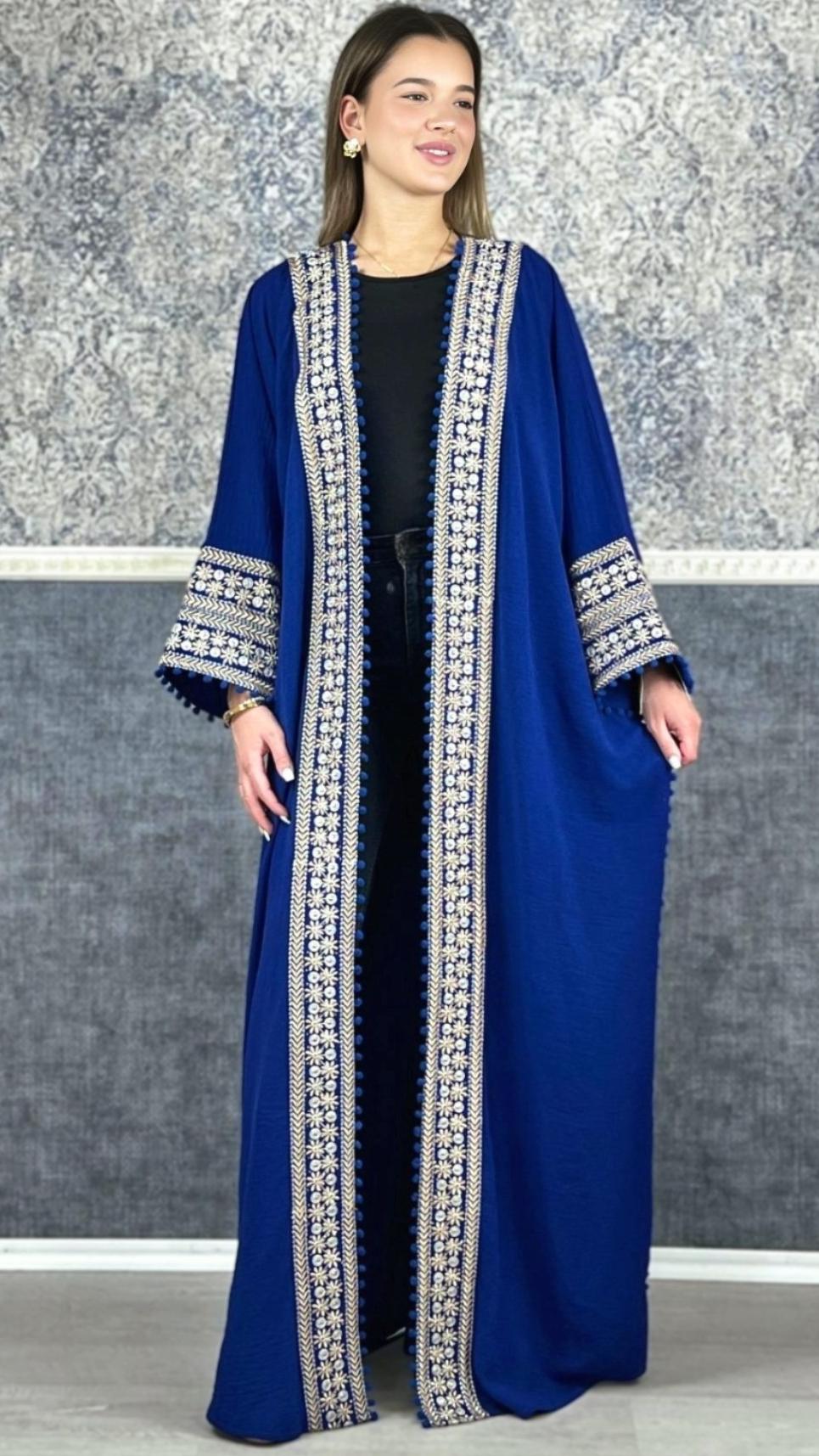 Bisht kleine Blume, Royalblau, mit Stickerei in Gold/Silber, Ramadan Abaya, Kaftan Frauen, Hennakleid, Kimono __etsy:6277598501