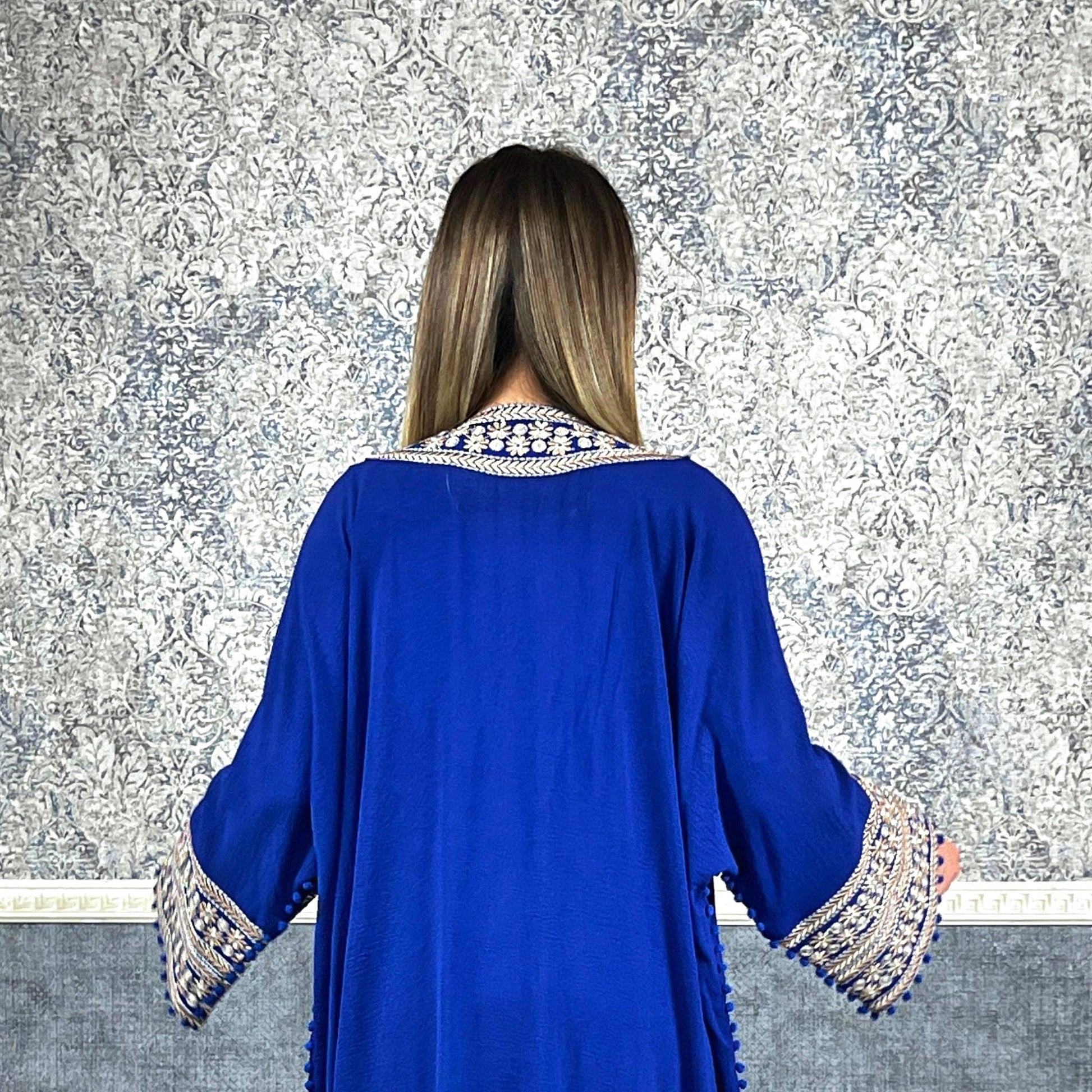 Bisht kleine Blume, Royalblau, mit Stickerei in Gold/Silber, Ramadan Abaya, Kaftan Frauen, Hennakleid, Kimono __etsy:6277598557