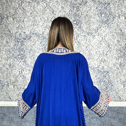 Bisht kleine Blume, Royalblau, mit Stickerei in Gold/Silber, Ramadan Abaya, Kaftan Frauen, Hennakleid, Kimono __etsy:6277598557