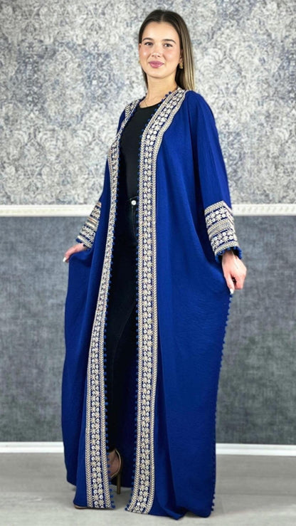 Bisht kleine Blume, Royalblau, mit Stickerei in Gold/Silber, Ramadan Abaya, Kaftan Frauen, Hennakleid, Kimono __etsy:6277598879
