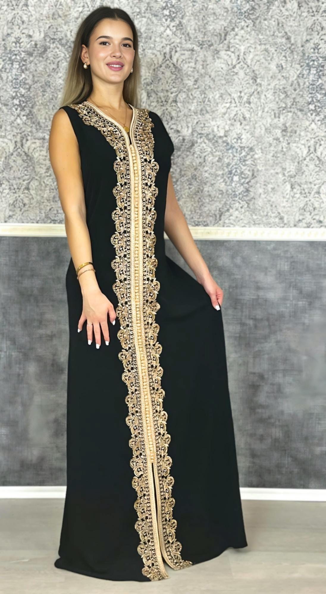 Kaftan leinen | Frauen Kaftan |(L)| abaya | Arabisches Kleid | marokkanische kaftan | kaftan schwarz | Takeshita | Henna Kleid | Karakou __etsy:6277953987