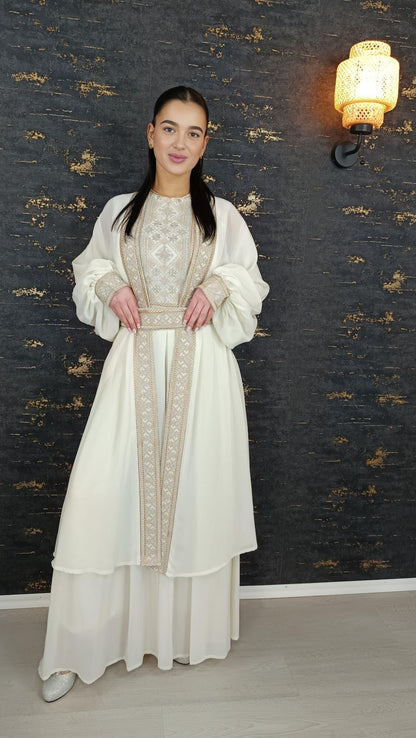 Overall Sindibad Abaya, weiß, Hochzeit, Hosenanzug, Jumpsuit, Dubai Kaftan, Hennakleid, Kaftan Dress, Kaftan Frauen, Abendkleid, Verlobung (etsy image id: 6601290514)