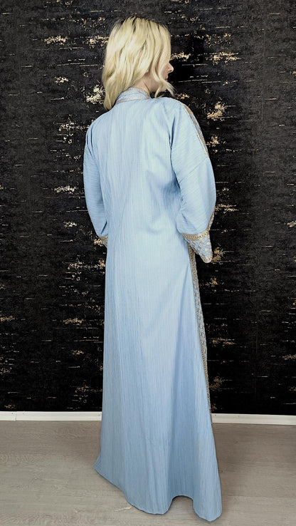 bestickter Kaftan, Hanien hellblau, Kaftan Frauen, Abendkleid, Hochzeit, marokkanische Kaftan, arabische Kaftan, Takshita, Hennakleid, Abaya (etsy image id: 6605281388)