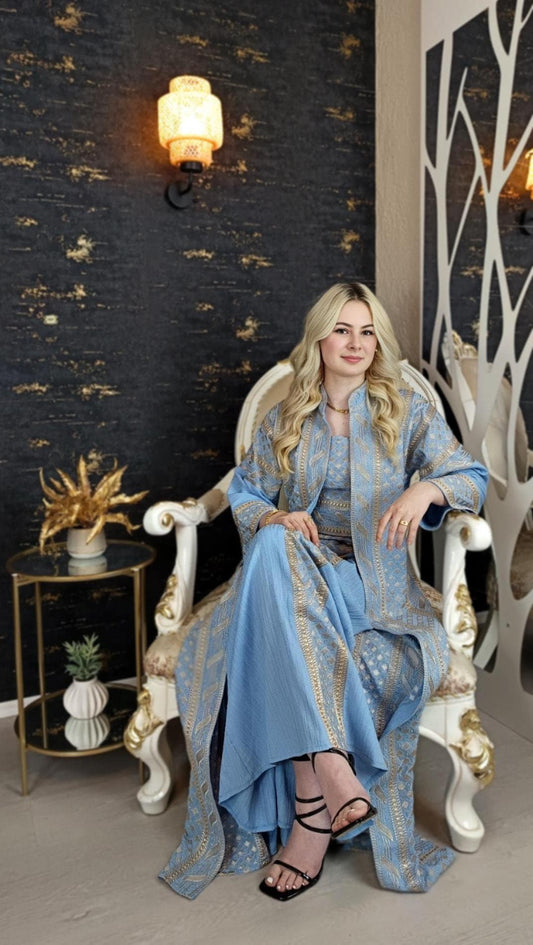bestickter Kaftan, Hanien hellblau, Kaftan Frauen, Abendkleid, Hochzeit, marokkanische Kaftan, arabische Kaftan, Takshita, Hennakleid, Abaya (etsy image id: 6605285374)