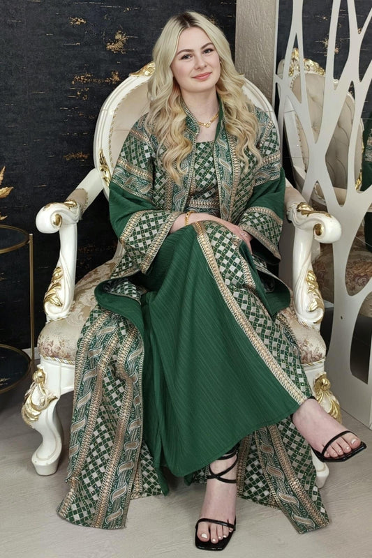 bestickter Kaftan, Hanien grün, Kaftan Frauen, Abendkleid, Hochzeit, marokkanischer Kaftan, arabischer Kaftan, Takshita, Henna Kleid, Abaya (etsy image id: 6628072324)