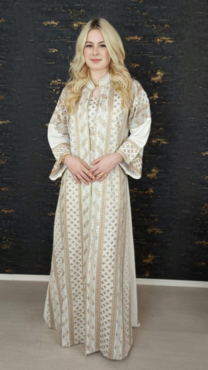 Bestickter Kaftan, Hanien Weiß, Kaftan Frauen, Abendkleid, Hochzeit, marokkanischer Kaftan, arabischer Kaftan, Takshita, Henna Kleid, Abaya (etsy image id: 6629596488)