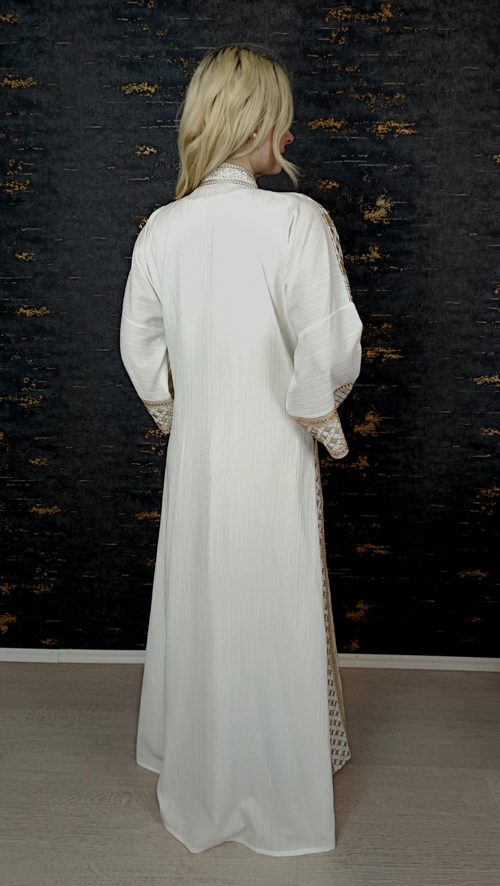 Bestickter Kaftan, Hanien Weiß, Kaftan Frauen, Abendkleid, Hochzeit, marokkanischer Kaftan, arabischer Kaftan, Takshita, Henna Kleid, Abaya (etsy image id: 6629596690)