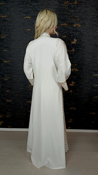 Bestickter Kaftan, Hanien Weiß, Kaftan Frauen, Abendkleid, Hochzeit, marokkanischer Kaftan, arabischer Kaftan, Takshita, Henna Kleid, Abaya (etsy image id: 6629596690)