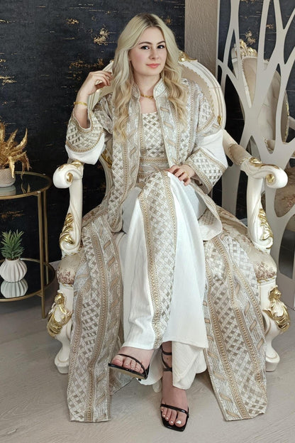 Bestickter Kaftan, Hanien Weiß, Kaftan Frauen, Abendkleid, Hochzeit, marokkanischer Kaftan, arabischer Kaftan, Takshita, Henna Kleid, Abaya (etsy image id: 6629604222)