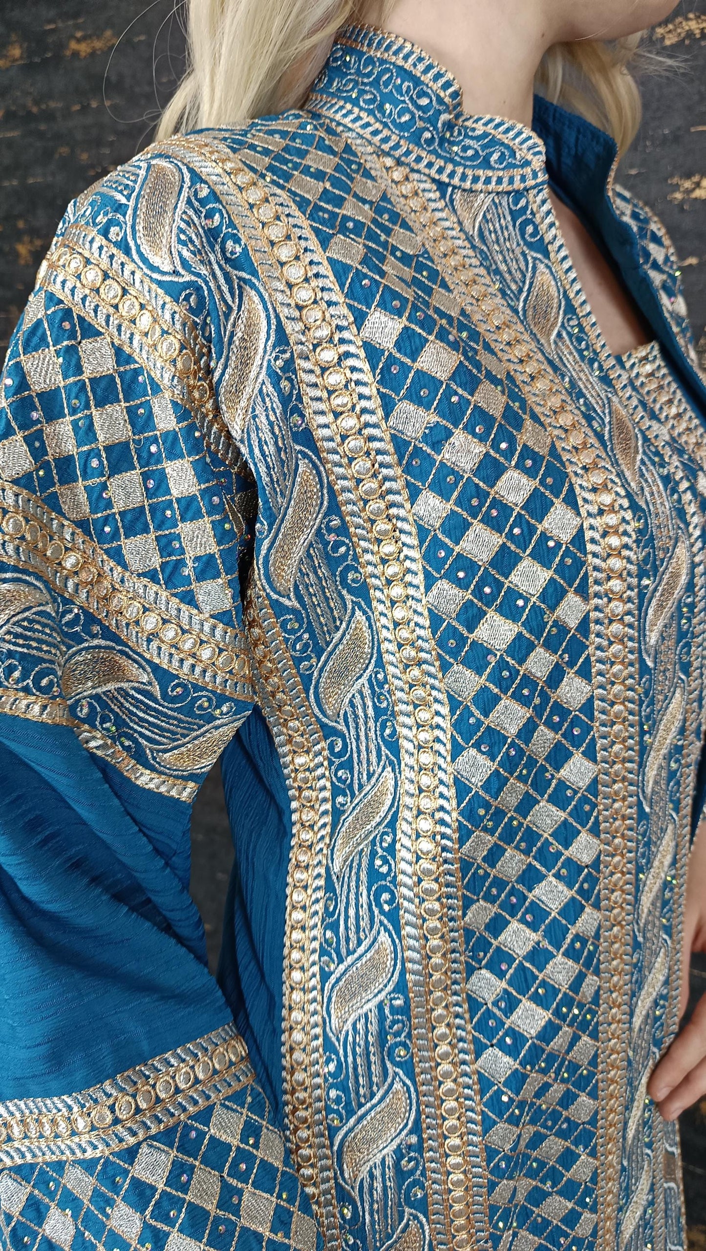 bestickter Kaftan, Hanien Türkis, Kaftan Frauen, Abendkleid, Hochzeit, marokkanischer Kaftan, arabischer Kaftan, Takshita, Hennakleid, Abaya __etsy:6635442622