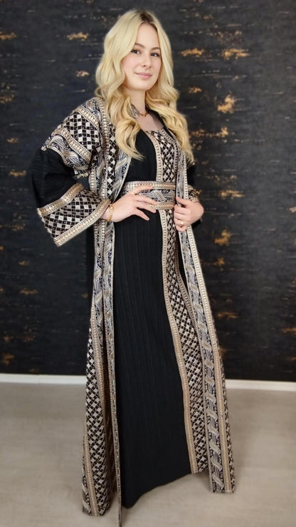bestickter Kaftan, Hanien schwarz, Kaftan Frauen, Abendkleid, Hochzeit, marokkanischer Kaftan, arabischer Kaftan, Takshita, Hennakleid,Abaya (etsy image id: 6635578742)