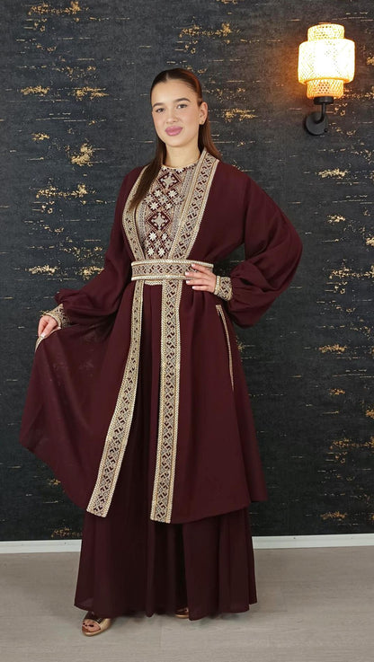 Overall Sindibad mit Abaya, weinrot, Hochzeit, Hosenanzug, Jumpsuit, Dubai Kaftan, Hennakleid, Kaftan Dress, Kaftan Frauen, Abendkleid __etsy:6648330719