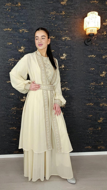 Overall Sindibad mit Abaya, creme/beige, Hochzeit, Hosenanzug, Jumpsuit, Dubai Kaftan, Hennakleid, Kaftan Dress, Kaftan Frauen, Abendkleid (etsy image id: 6649199145)