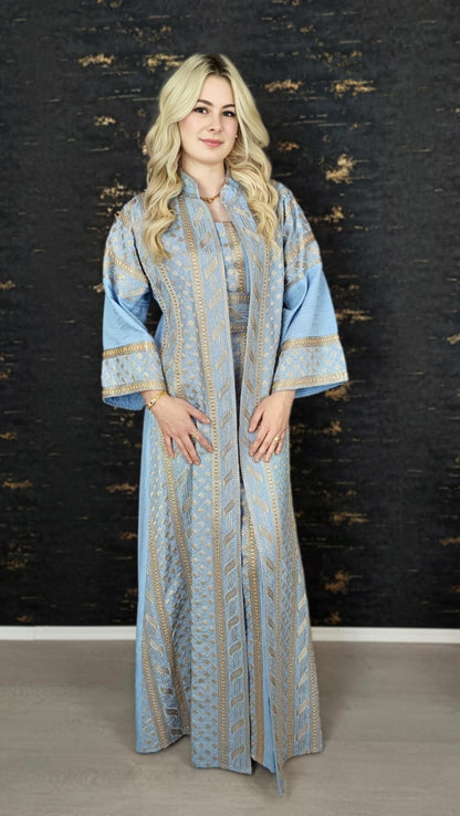 bestickter Kaftan, Hanien hellblau, Kaftan Frauen, Abendkleid, Hochzeit, marokkanische Kaftan, arabische Kaftan, Takshita, Hennakleid, Abaya (etsy image id: 6653376423)