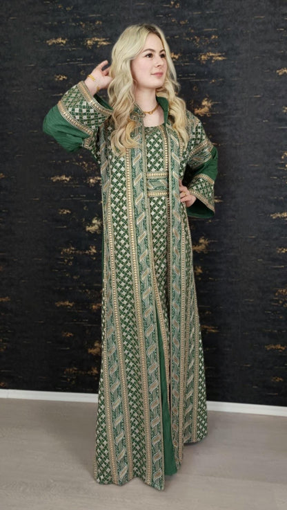 bestickter Kaftan, Hanien grün, Kaftan Frauen, Abendkleid, Hochzeit, marokkanischer Kaftan, arabischer Kaftan, Takshita, Henna Kleid, Abaya (etsy image id: 6676132527)