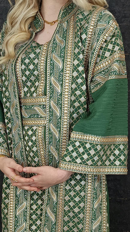 bestickter Kaftan, Hanien grün, Kaftan Frauen, Abendkleid, Hochzeit, marokkanischer Kaftan, arabischer Kaftan, Takshita, Henna Kleid, Abaya (etsy image id: 6676132851)