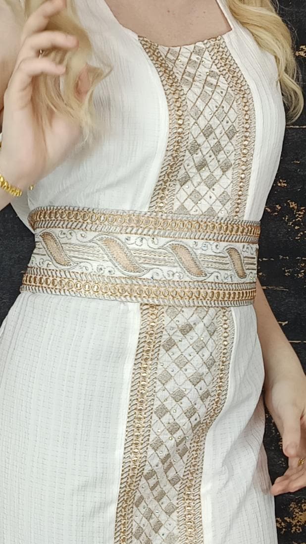 Bestickter Kaftan, Hanien Weiß, Kaftan Frauen, Abendkleid, Hochzeit, marokkanischer Kaftan, arabischer Kaftan, Takshita, Henna Kleid, Abaya (etsy image id: 6677671219)