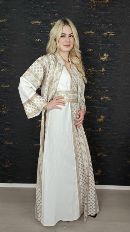 Bestickter Kaftan, Hanien Weiß, Kaftan Frauen, Abendkleid, Hochzeit, marokkanischer Kaftan, arabischer Kaftan, Takshita, Henna Kleid, Abaya (etsy image id: 6677671515)