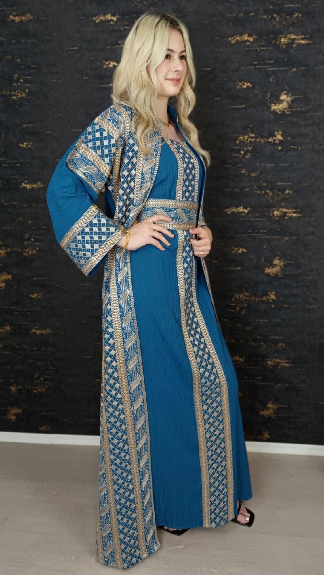 bestickter Kaftan, Hanien Türkis, Kaftan Frauen, Abendkleid, Hochzeit, marokkanischer Kaftan, arabischer Kaftan, Takshita, Hennakleid, Abaya __etsy:6683504575