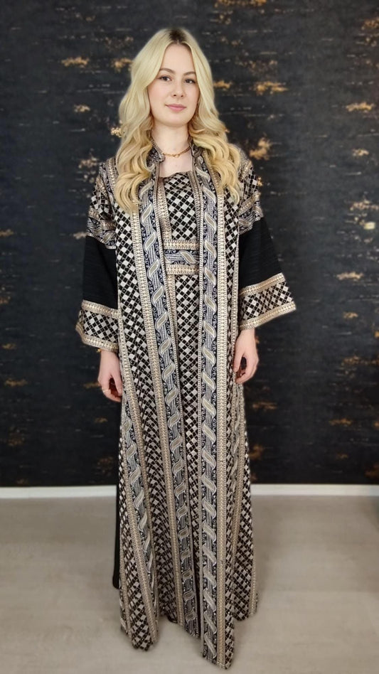 bestickter Kaftan, Hanien schwarz, Kaftan Frauen, Abendkleid, Hochzeit, marokkanischer Kaftan, arabischer Kaftan, Takshita, Hennakleid,Abaya (etsy image id: 6683644493)