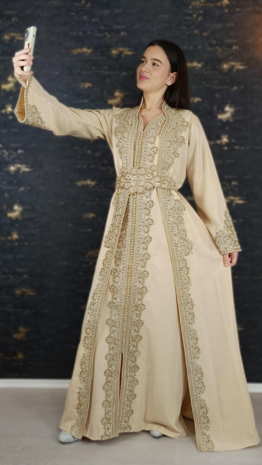 Apricot Kaftan | Frauen Kaftan |(L)| abaya | Arabisches Kleid | marokkanische kaftan | Dubai Kaftan | Takeshita | Henna Kleid | Karakou __etsy:6700077104