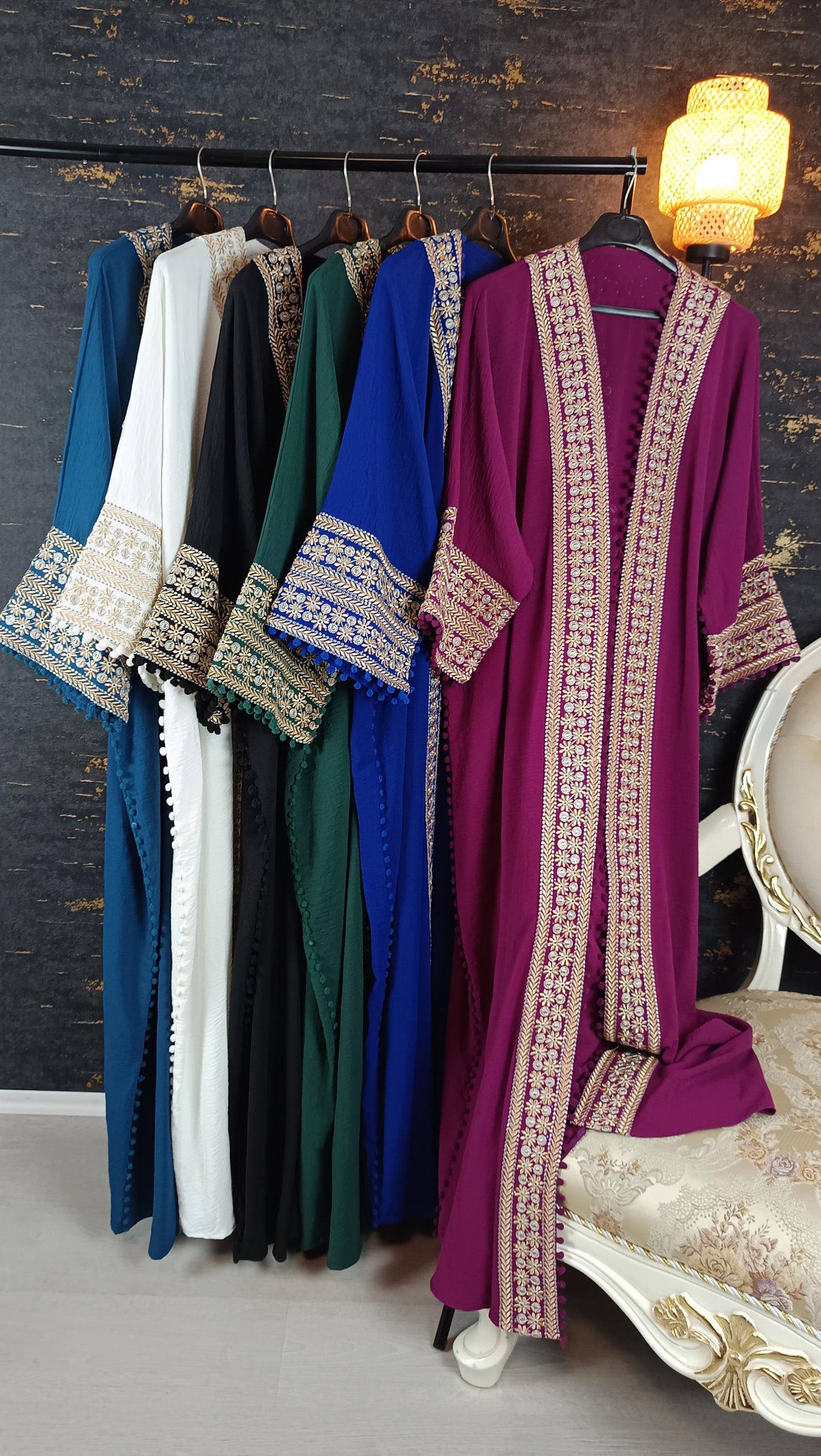 Bisht kleine Blume, Royalblau, mit Stickerei in Gold/Silber, Ramadan Abaya, Kaftan Frauen, Hennakleid, Kimono __etsy:6702534009